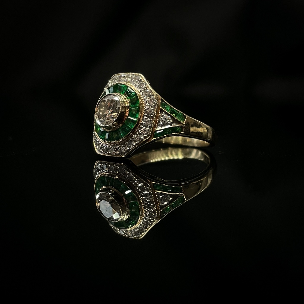 Bague Brillants et Emeraudes