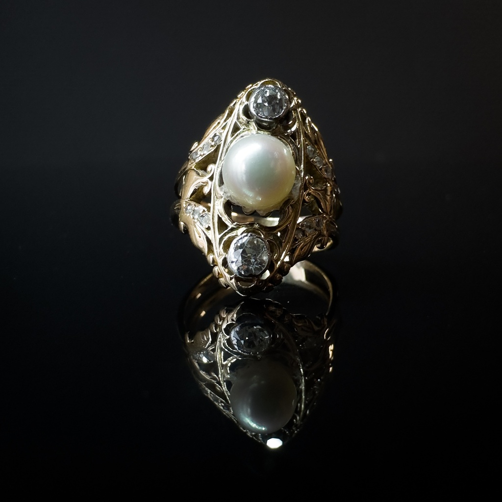 Bague perle et diamants