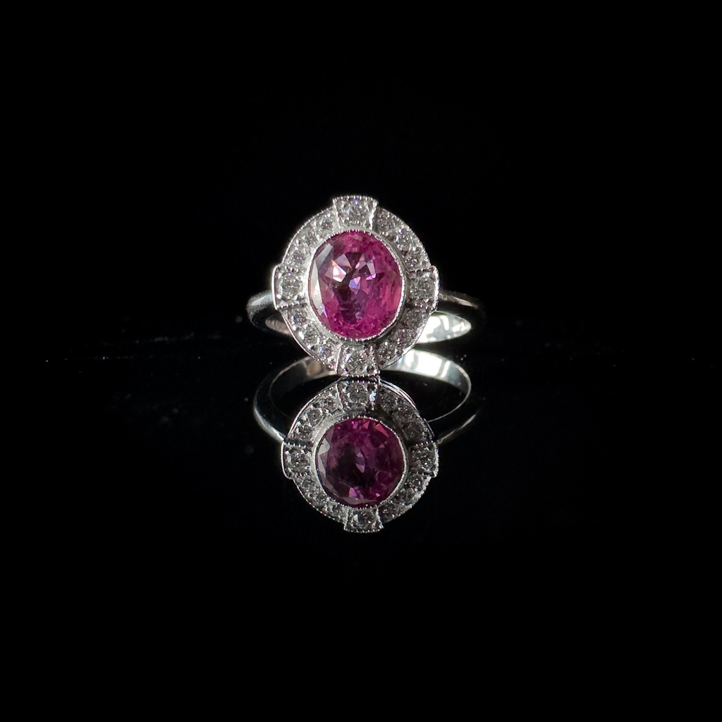 Bague saphir rose et diamants