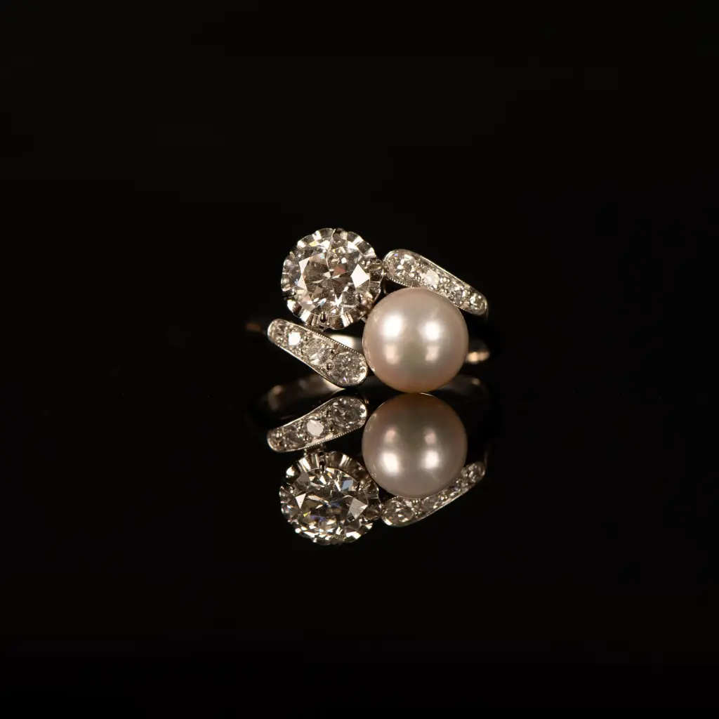Bague Toi & Moi perle et diamants