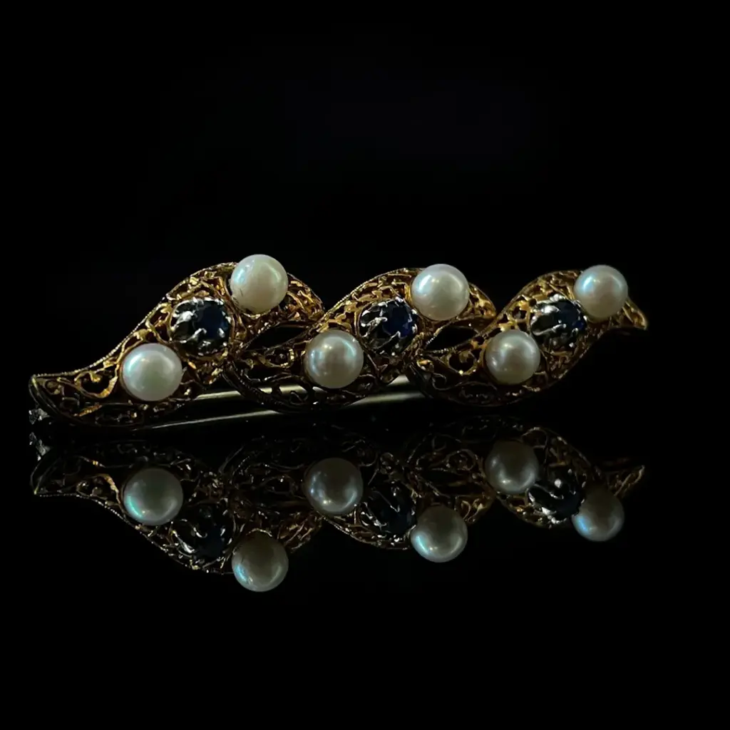 Broche Saphirs & Perles