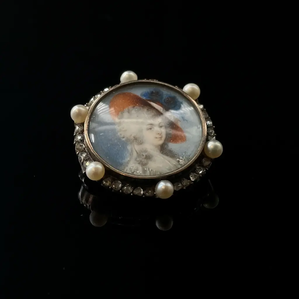 Broche portrait miniature perles & diamants