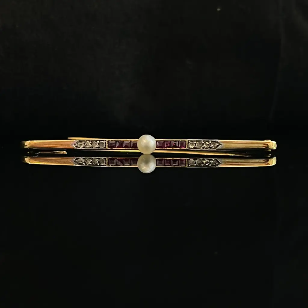 Broche or rubis, perle & diamants