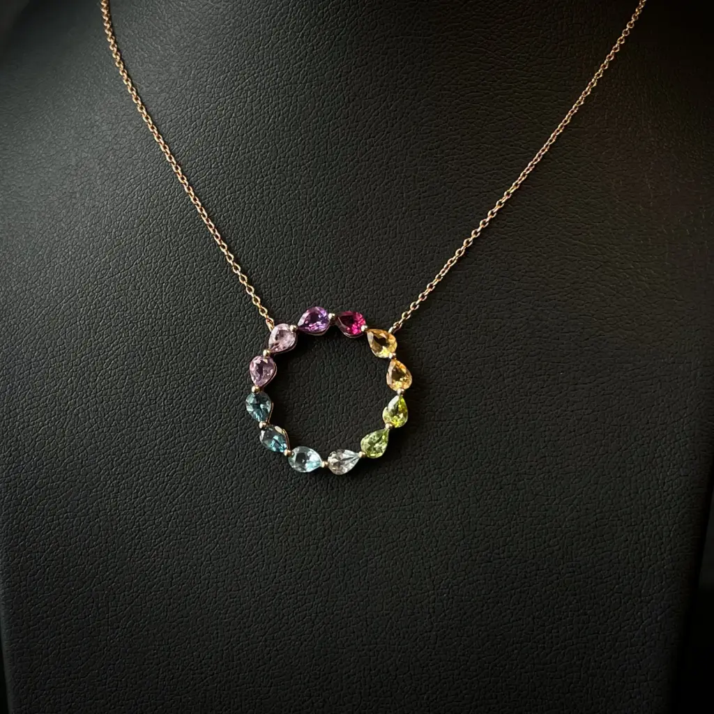 Collier Citrine Topaze Améthyste Rhodolite