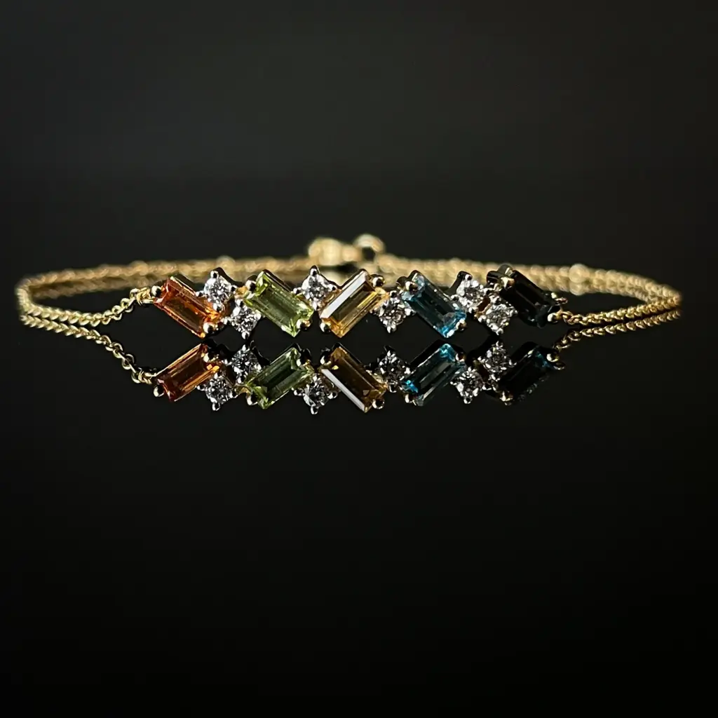 Bracelet Diamants Topaze Citrine Péridot Grenat