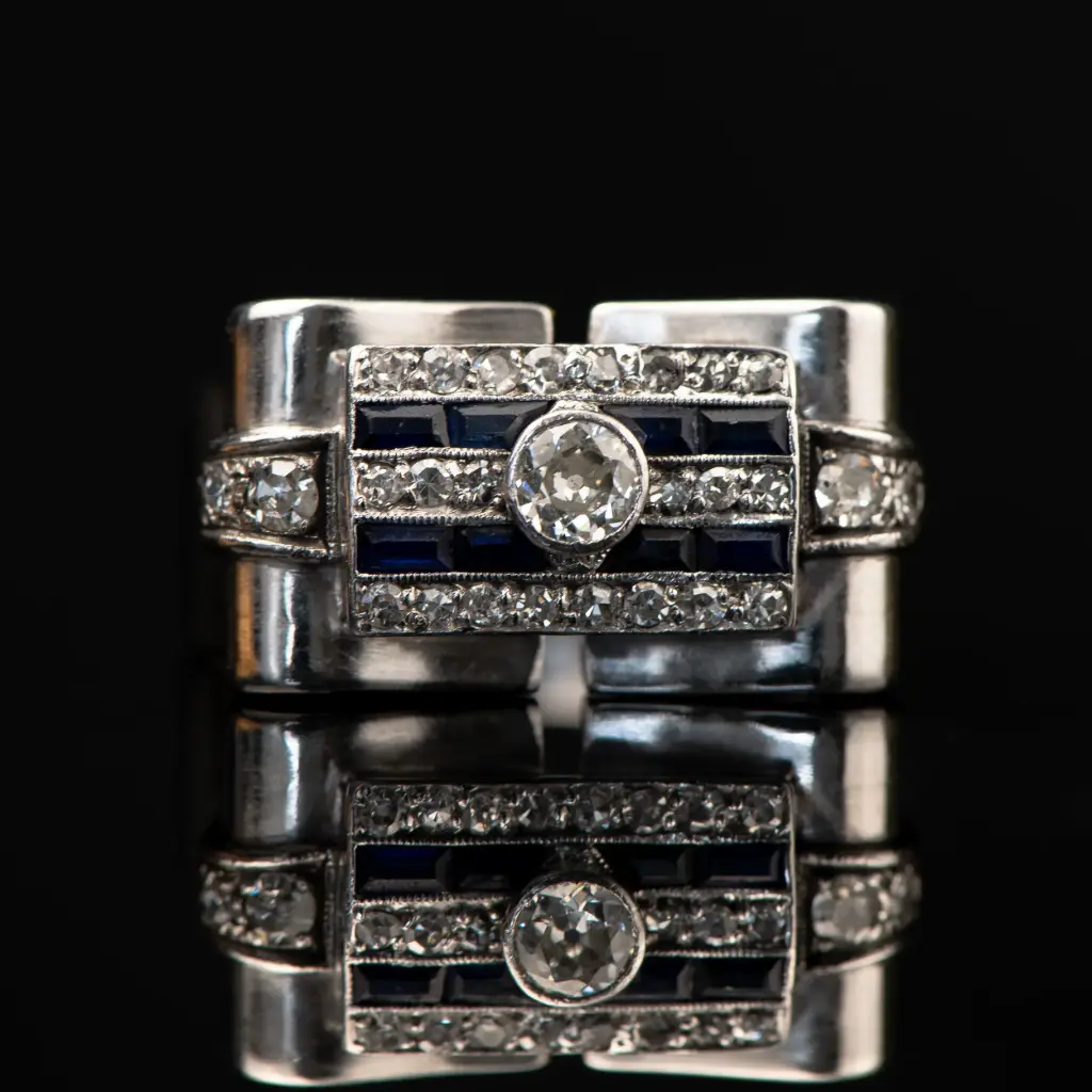 Bague Tank Diamant & Saphir