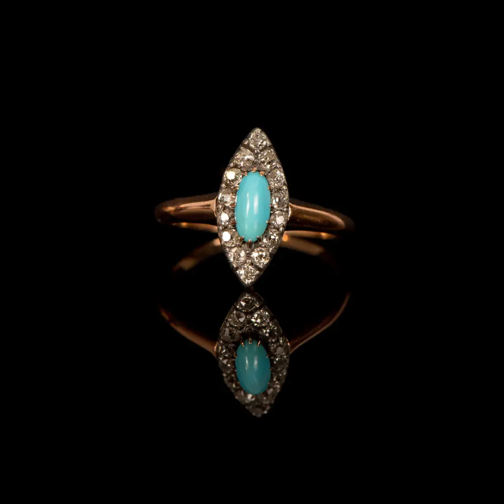 Bague marquise diamants & turquoise