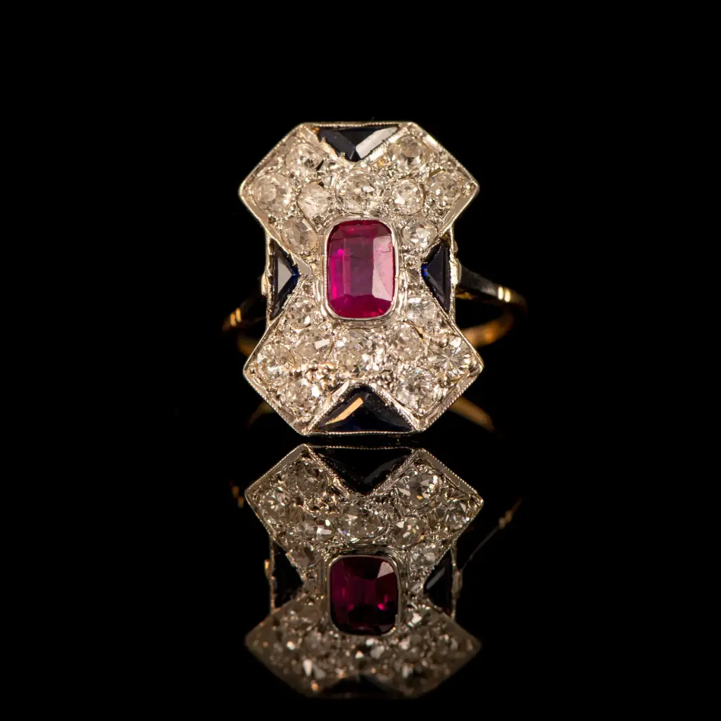 Bague or Diamants Saphirs & Rubis