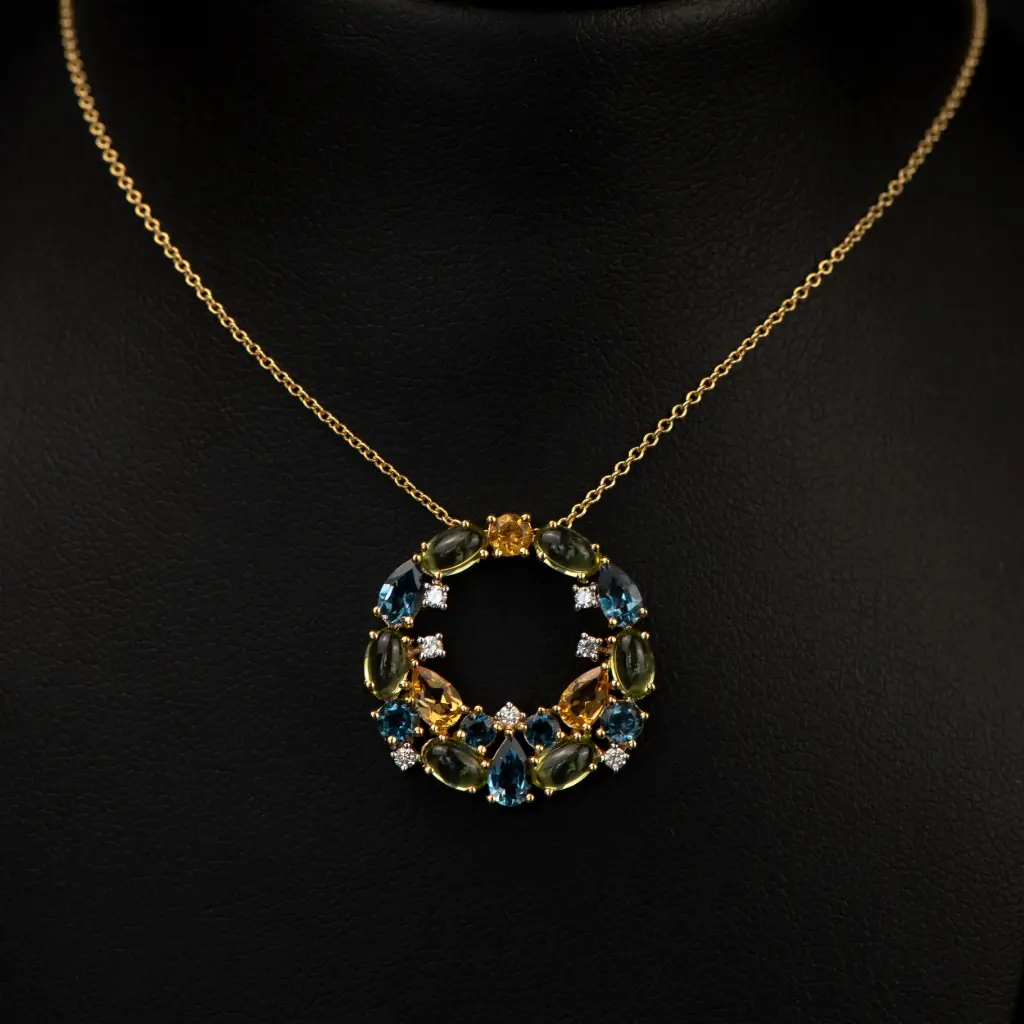 Collier Citrine, Péridot & Topaze