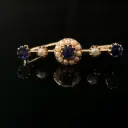 Broche fleurs, perles & pierres bleues