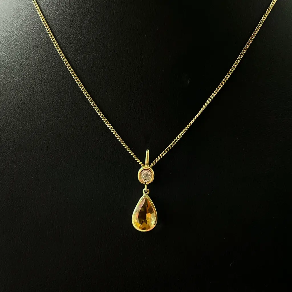 Pendentif citrine et diamant ancienne taille