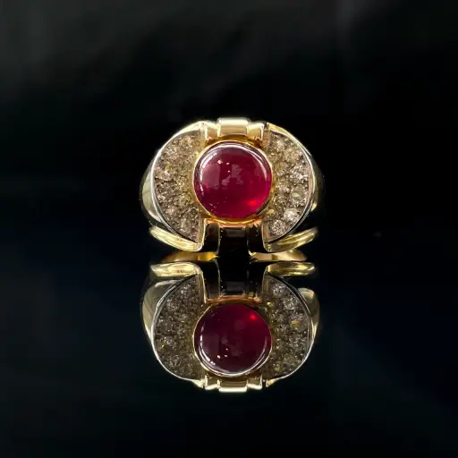 [PB10153] Bague Rubis Cabochon & Diamants