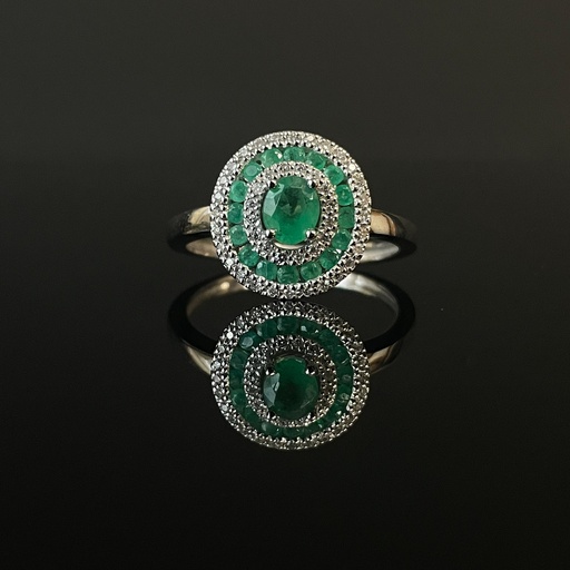 [MX074GEB4] Bague émeraudes et diamants