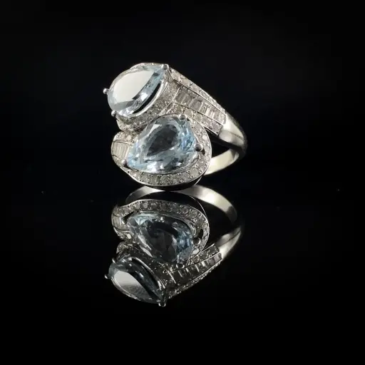 [S152JUL] Bague Diamants & Aigue-marine