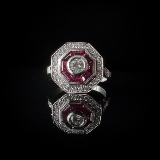[S1428R035] Bague diamants et rubis