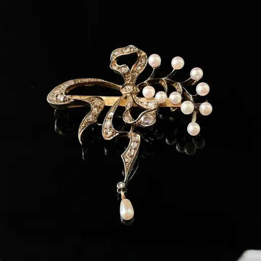 [PB9608] Broche diamants & perles