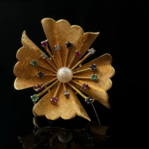 [Pb9933] Broche Rubis Saphir Emeraude Diamant 