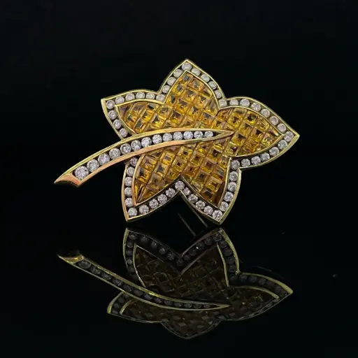 [PB9986] Broche Saphirs jaunes & Diamants