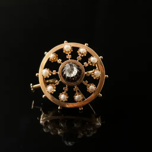 [PB10148] Broche Perles & Diamant rose