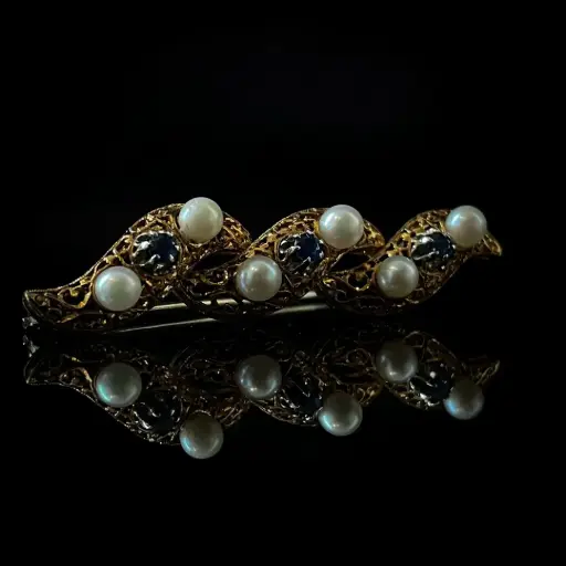 [PB10814] Broche Saphirs & Perles