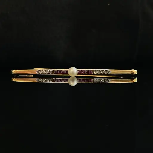 [PB9282B] Broche or rubis, perle & diamants