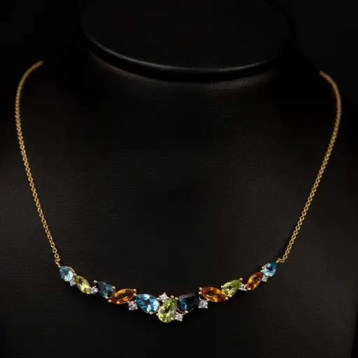 [CLKC08GHY] Collier Diamants, Citrine, Topaze & Péridot