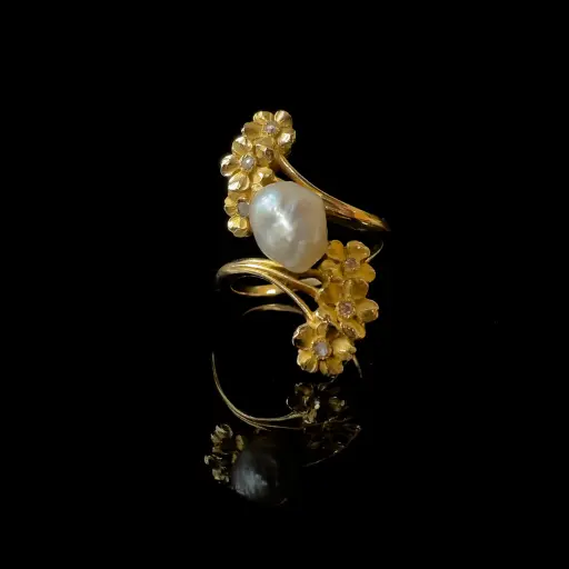 [PB12914] Bague perles et roses