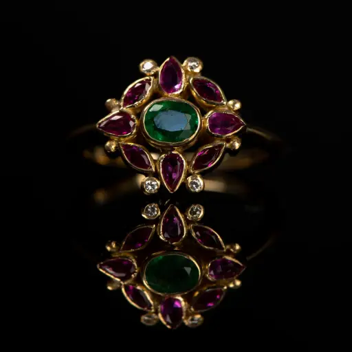 [PB13308] Bague émeraude, rubis & diamants