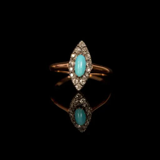 [PB13490] Bague marquise diamants & turquoise