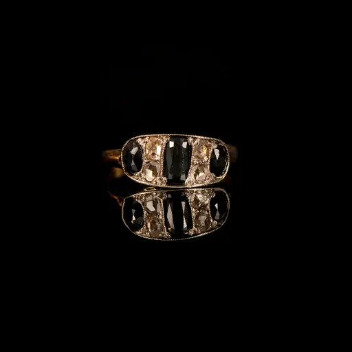 [PB13491] Bague Saphir & diamants taille rose