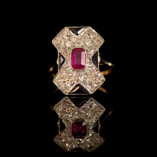 [PB13501] Bague or Diamants Saphirs & Rubis