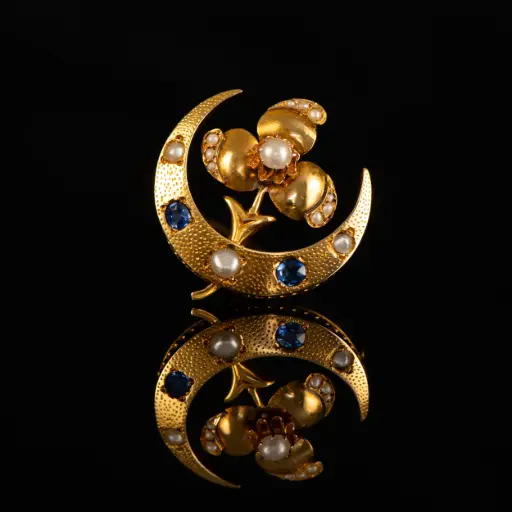 [PB13505] Broche lune saphirs et perles