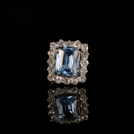 [PB13528] Bague Aigue-Marine et diamants