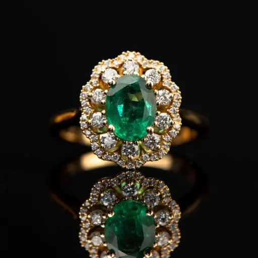 [B4943OVEMJ] Bague Marguerite Emeraude & Brillants