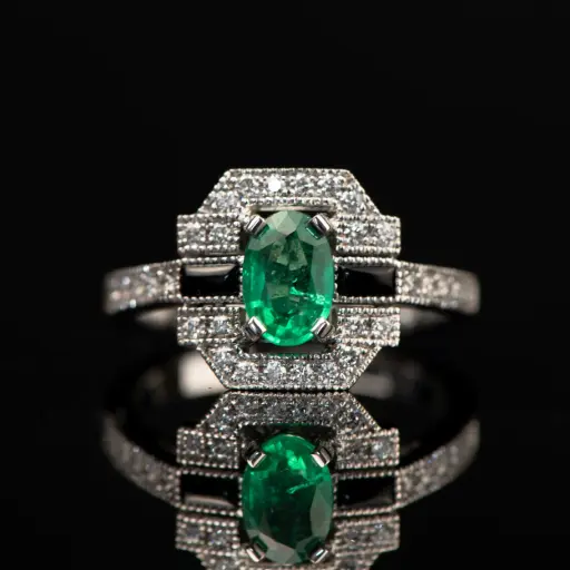 [B1153OVEMGP] Bague Emeraude, Onyx & Diamants
