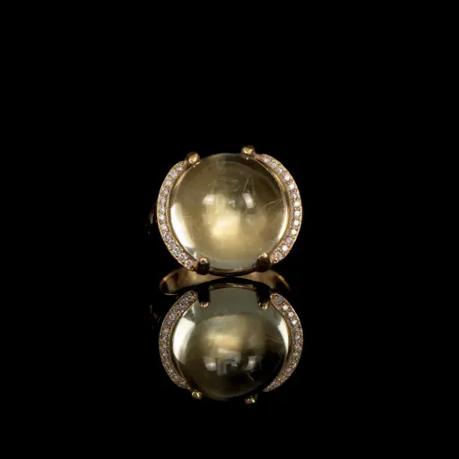 [Jew P935] Bague péridot cabochon & diamants